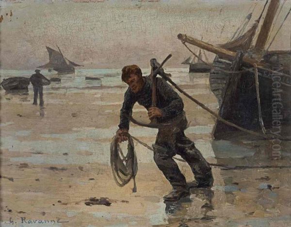 Doublant les amarres Oil Painting by Leon-Gustave Ravanne