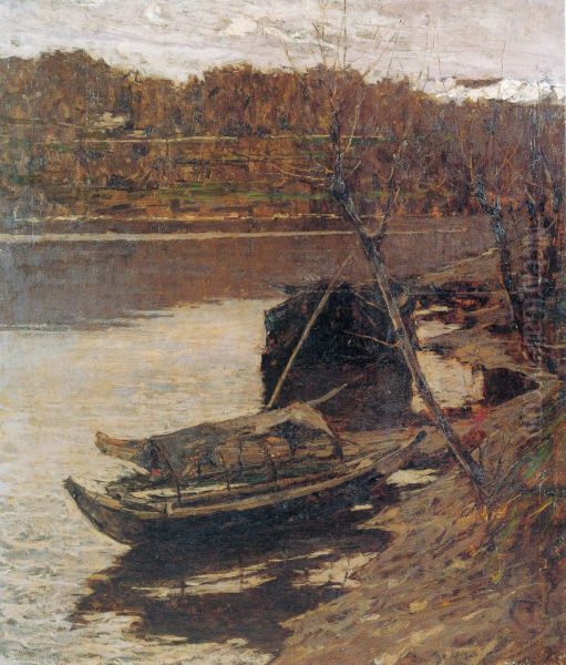 Boats on the beach at Venice Oil Painting by Francesco Filippini