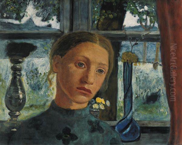 Girl's head in front of a window Oil Painting by Paula Modersohn-Becker