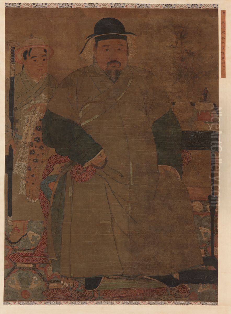 Portrait of a man (Li Zhaodao) and his servant Oil Painting by unknown