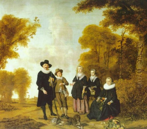 Portrait of an unknown family in a landscape Oil Painting by Simon Kick