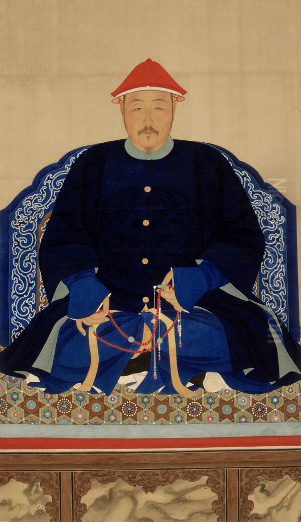 Hongtaiji, Emperor Taizong (1592-1643), Meditating with a Buddhist Rosary Oil Painting by unknown