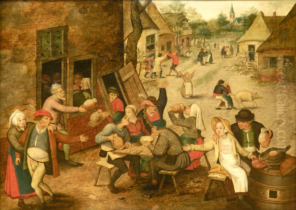 Peasants Drinking outside an Inn Oil Painting by Pieter Brueghel the Younger