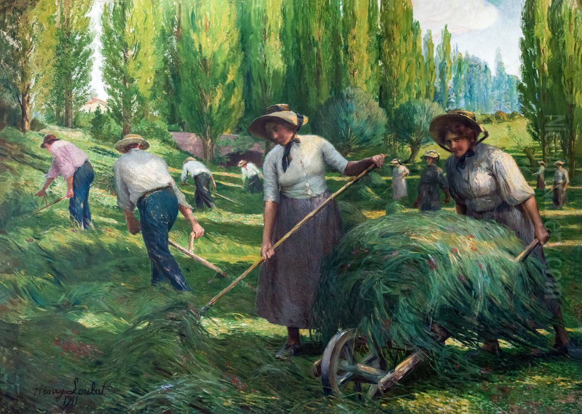 Les faucheurs (la prairie de Cornebouc) Oil Painting by Henri Loubat