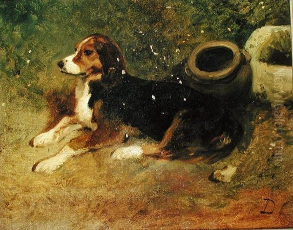 Chien couche Oil Painting by Alexandre-Gabriel Decamps