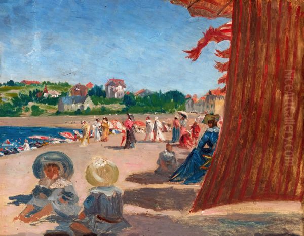 La Famille Loubat a Saint-Jean-de-Luz Oil Painting by Henri Loubat