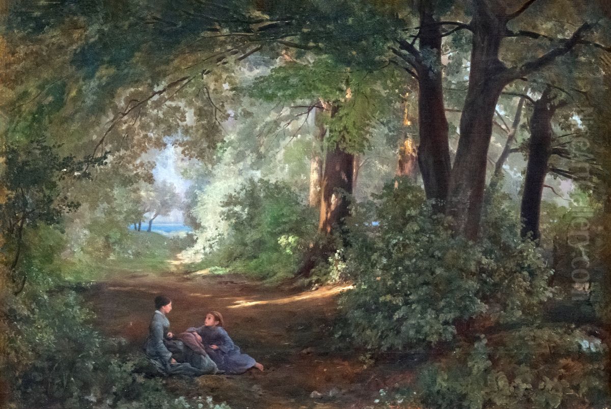 Conversation dans une allee pres du lac - Firmin Salabert - Musee des Beaux-Arts de Gaillac Oil Painting by Firmin Salabert