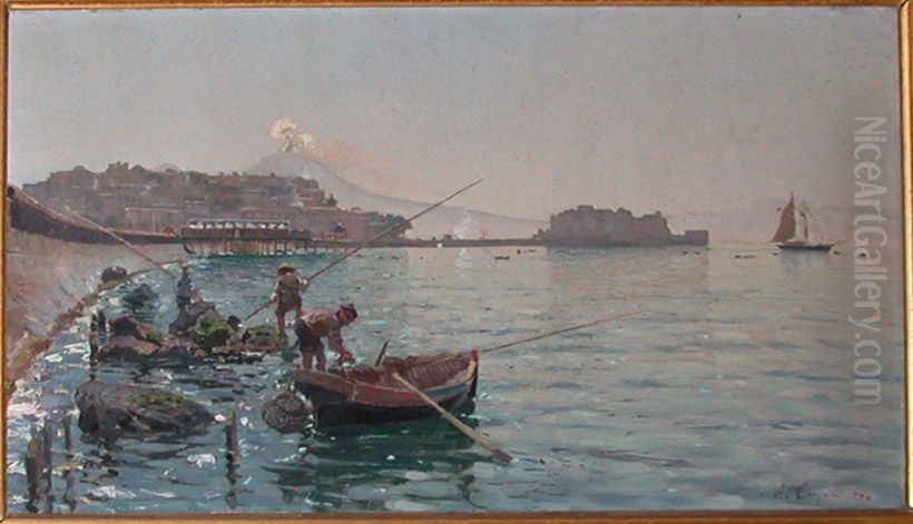 Baie de Naples Oil Painting by Alceste Campriani