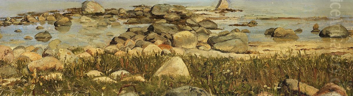 Study of stones at the water edge. Oil Painting by Michael Peter Ancher