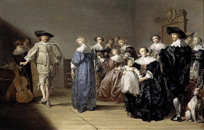 Elegant company playing music and dancing in an interior Oil Painting by Pieter Codde