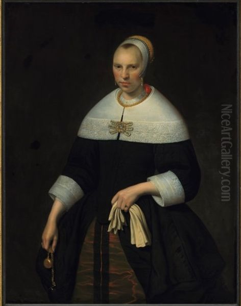 Portrait of a woman with a watch and gloves Oil Painting by Jan Albertsz Rotius