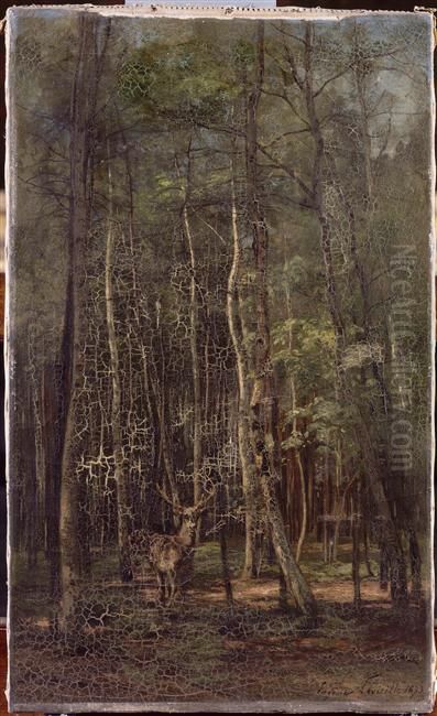 Fontainebleau : bouleaux et pins Oil Painting by Eugene Lavieille