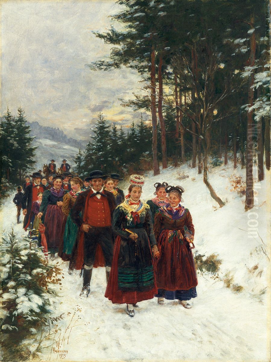 Cortege de mariage en hiver Oil Painting by Wilhelm Hasemann