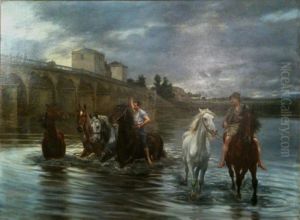 Bain des chevaux sous le pont de Poissy en 1893. Bain des chevaux sous le pont de Poissy en 1893.