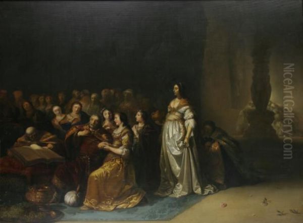 King Solomon is persuaded  by his wives into idolatry Oil Painting by Adriaen Van Der Werff