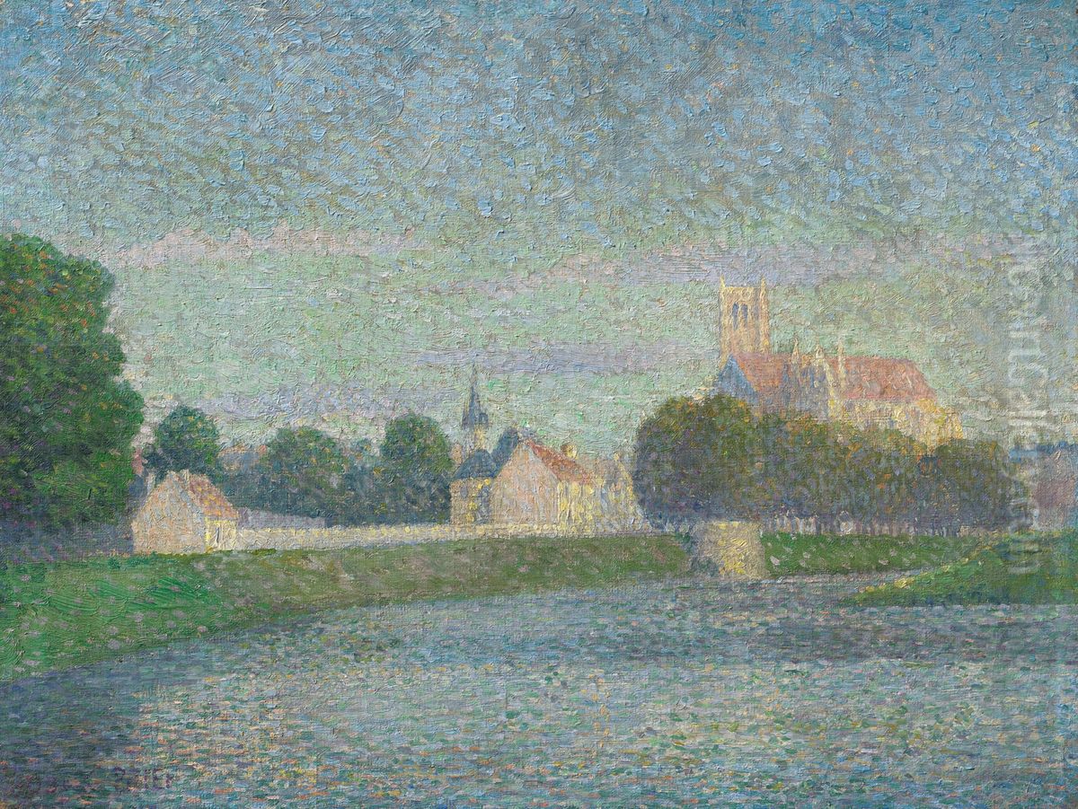 Morgen auf der Marne in Meaux Oil Painting by Albert Dubois-Pillet