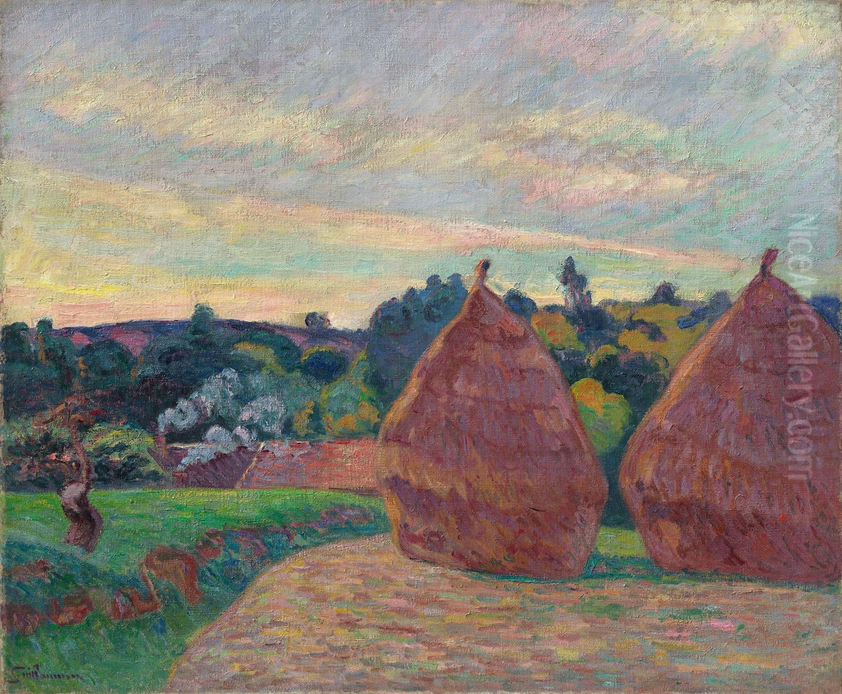 Getreideschober in der Ile-de-France Oil Painting by Armand Guillaumin