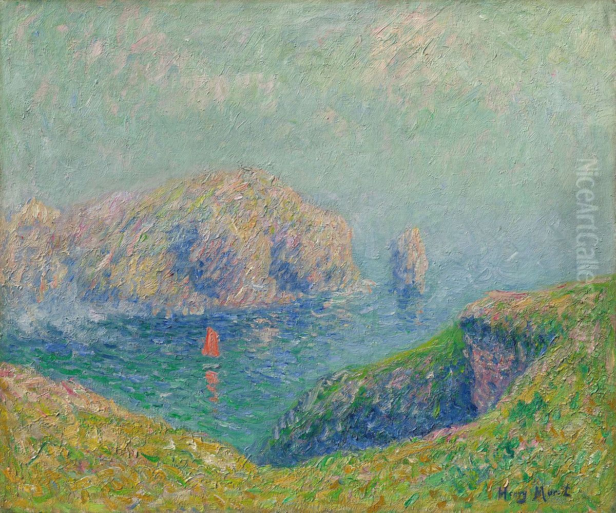 View of the Bay with Sailboat Oil Painting by Henry Moret