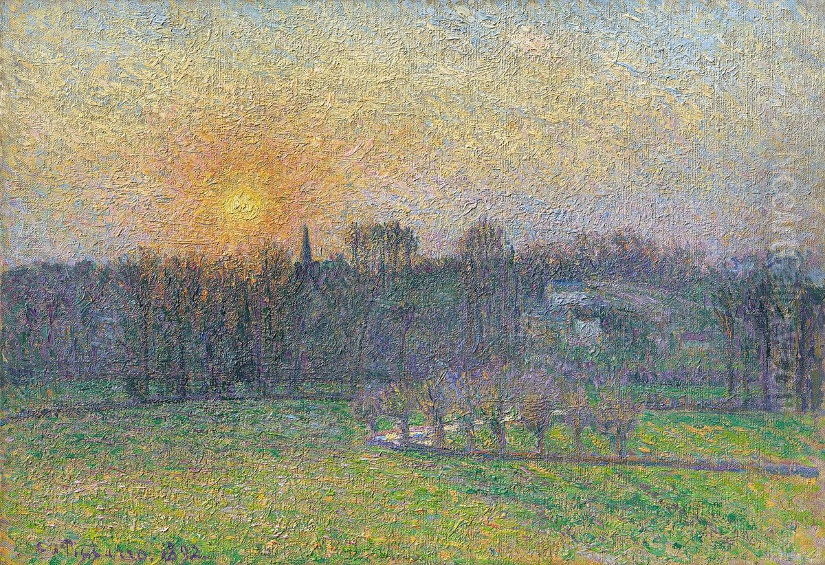 Blick auf Bazincourt, Sonnenuntergang Oil Painting by Camille Pissarro