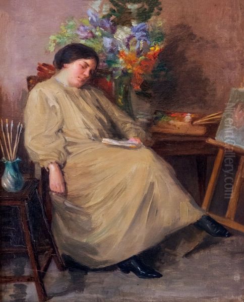 Le peintre endormi Oil Painting by Henri Loubat