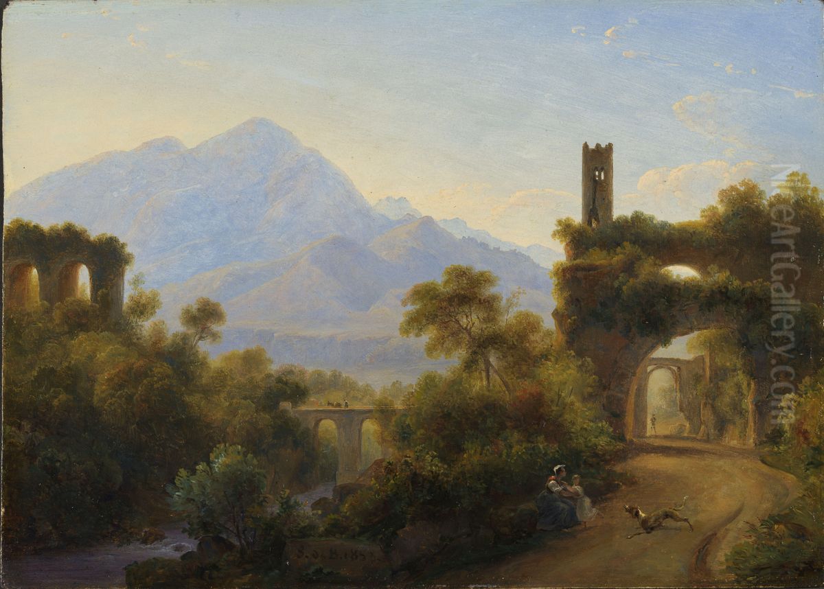 Ruins in an Italian Landscape Oil Painting by Louise-Josephine Sarazin de Belmont
