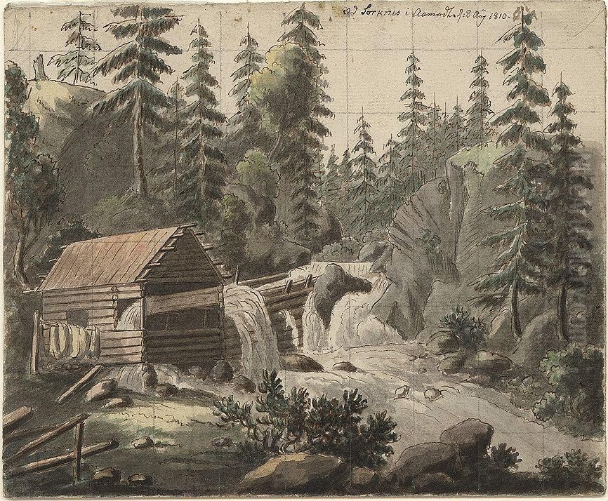 Foss, Sorknes i Osterdalen Oil Painting by Heinrich August Grosch