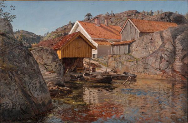 Mellom klipper. Mol, Ny-Hellesund Oil Painting by Amaldus Nielsen