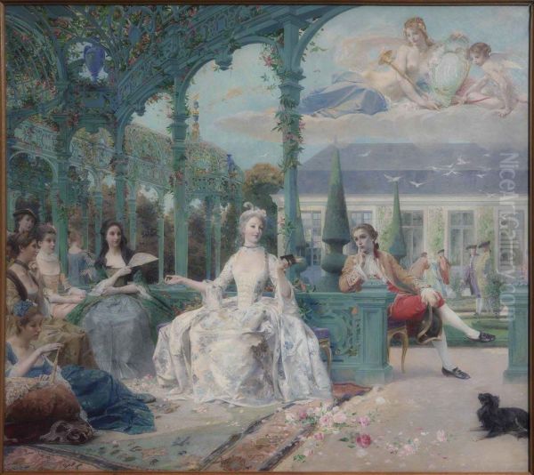 Mademoiselle de Clermont et le comte de Melun a la Maison de Sylvie en 1724 Oil Painting by Luc-Olivier Merson