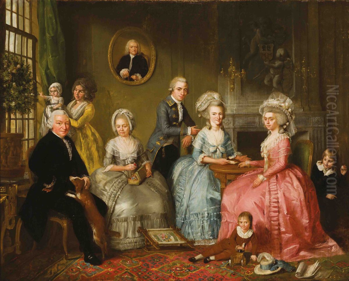 Group portrait of the family of Jan van Loon (1725-1792) Oil Painting by Adriaan de Lelie
