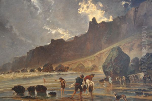 Vue des falaises de Houlgate Oil Painting by Paul Huet