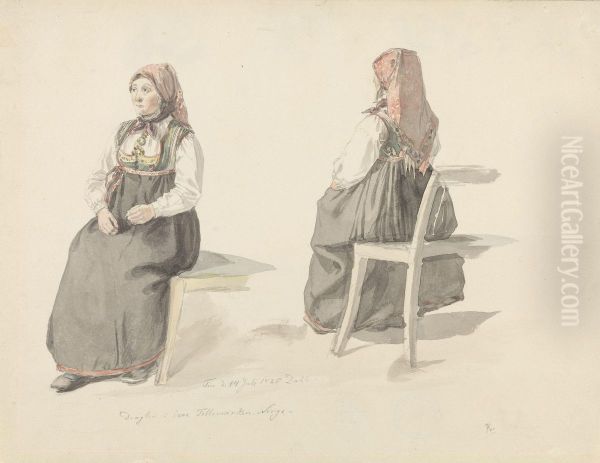 Costume Studies, Tinn in Telemark Oil Painting by Johan Christian Dahl