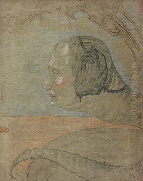 Portrait of a man, leaning out of leaves Oil Painting by Stanislaw Ignacy Witkiewicz
