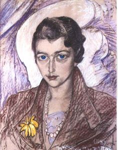 Portrait of a woman with flower by her dress
