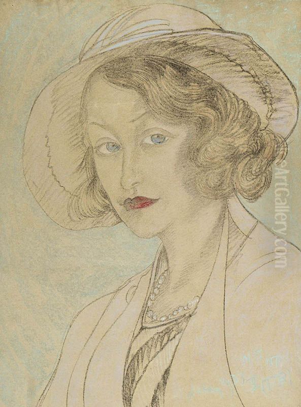 Portret Jadwigi Pasierb-Orland, w kapeluszu Oil Painting by Stanislaw Ignacy Witkiewicz (Witkacy)