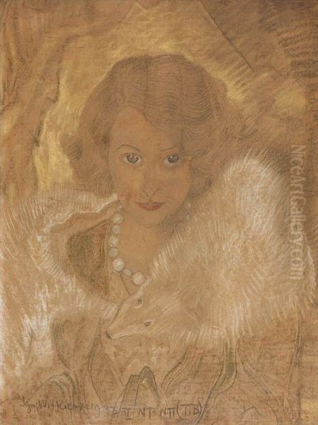 Female Portrait (Irena Solska?) Oil Painting by Stanislaw Ignacy Witkiewicz