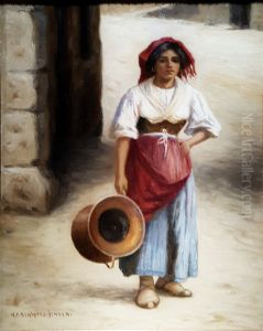 A young girl with a water vessel in Italy