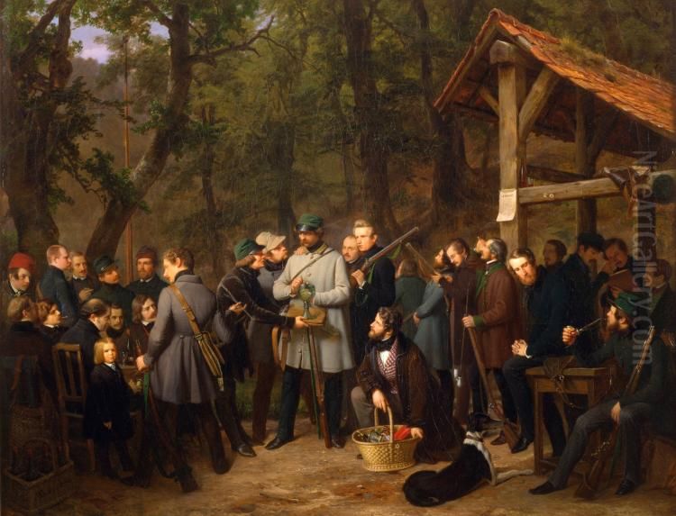 Bird Shoot of the Dusseldorf Artists at the Grafenberg Oil Painting by Friedrich Boser