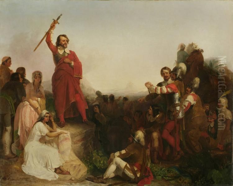 Cortes's First View of the City of Mexico Oil Painting by Peter F. Rothermel