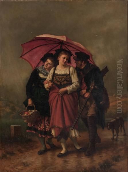 Under The Umbrella Oil Painting by Frederic-Theodore Lix
