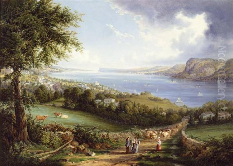View of Hudson River from near Sing Sing, New York Oil Painting by Robert Havell