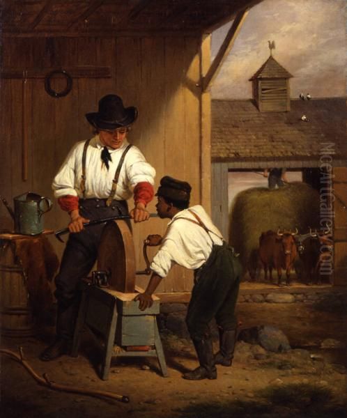 Grinding the Scythe Oil Painting by Francis William Edmonds