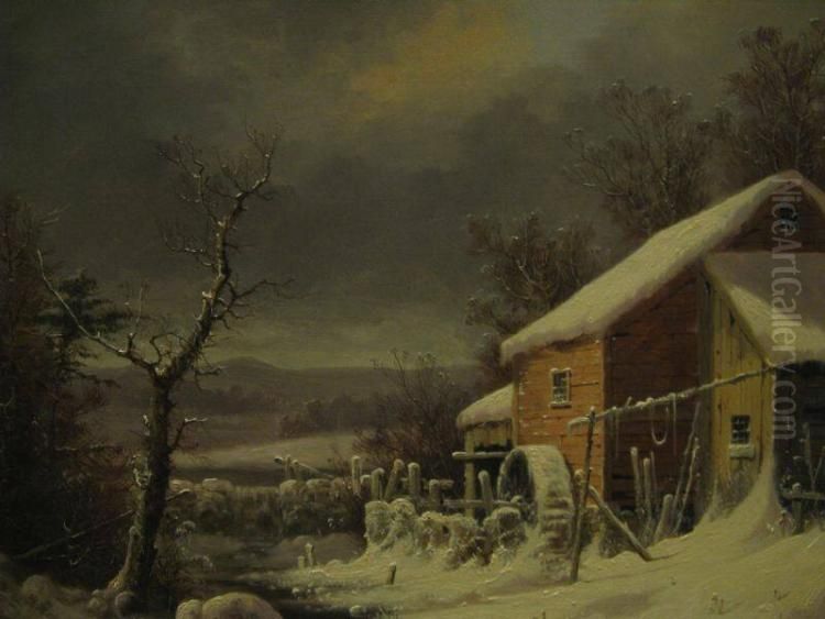 Old Mill in Winter Oil Painting by George Henry Durrie