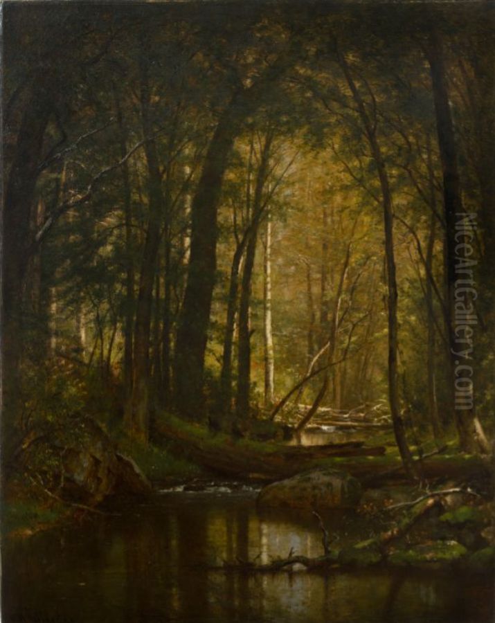 A forest stream. Oil Painting by Worthington Whittredge