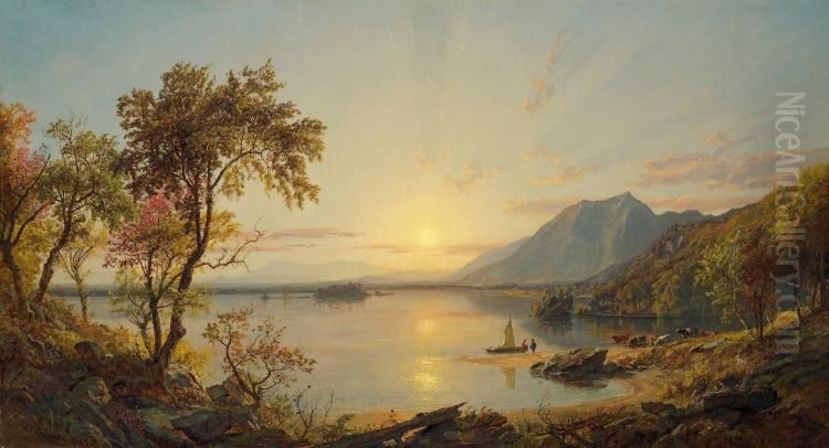 Sunset, Lake George, New York Oil Painting by Jasper Francis Cropsey Sunset, Lake George, New York Oil Painting by Jasper Francis Cropsey