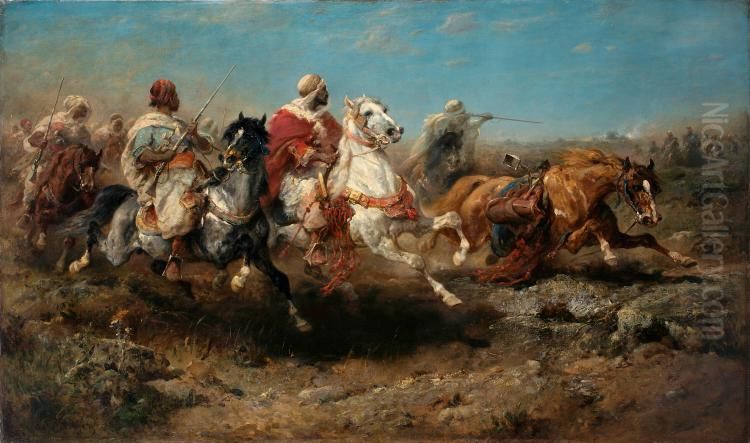 The Attack Oil Painting by Adolf Schreyer