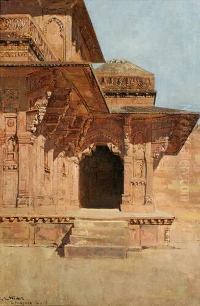 Partial View of Building at Futtehpore-Sikri (Fatehpur-Sikri) Oil Painting by Edwin Lord Weeks