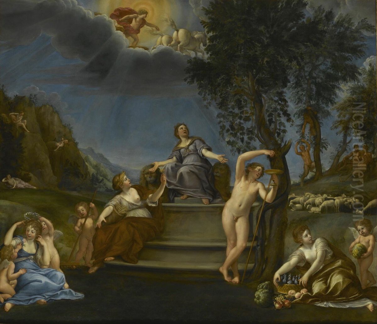 Cybele and the seasons or Allegory of the Earth Oil Painting by Francesco Albani