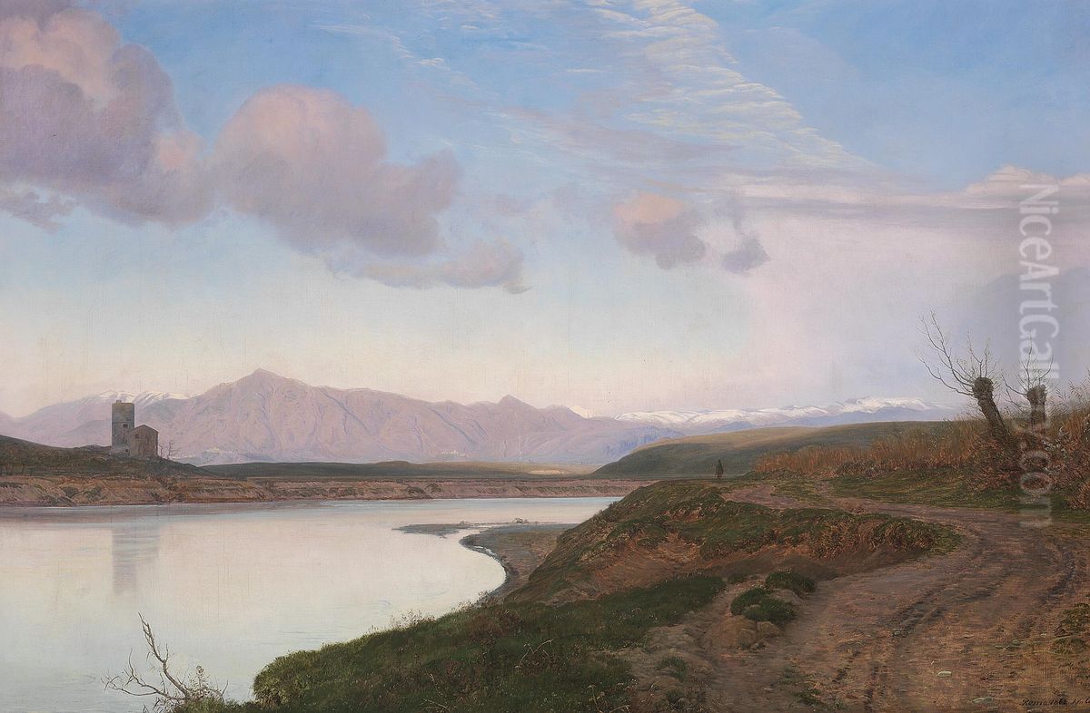 View from the Roman campagna. Oil Painting by Janus Andreas Bartholin La Cour