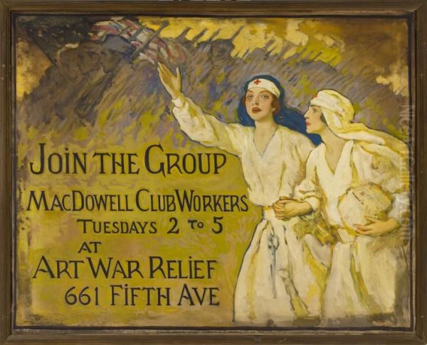 MacDowell Club Workers sign Oil Painting by F. Luis Mora