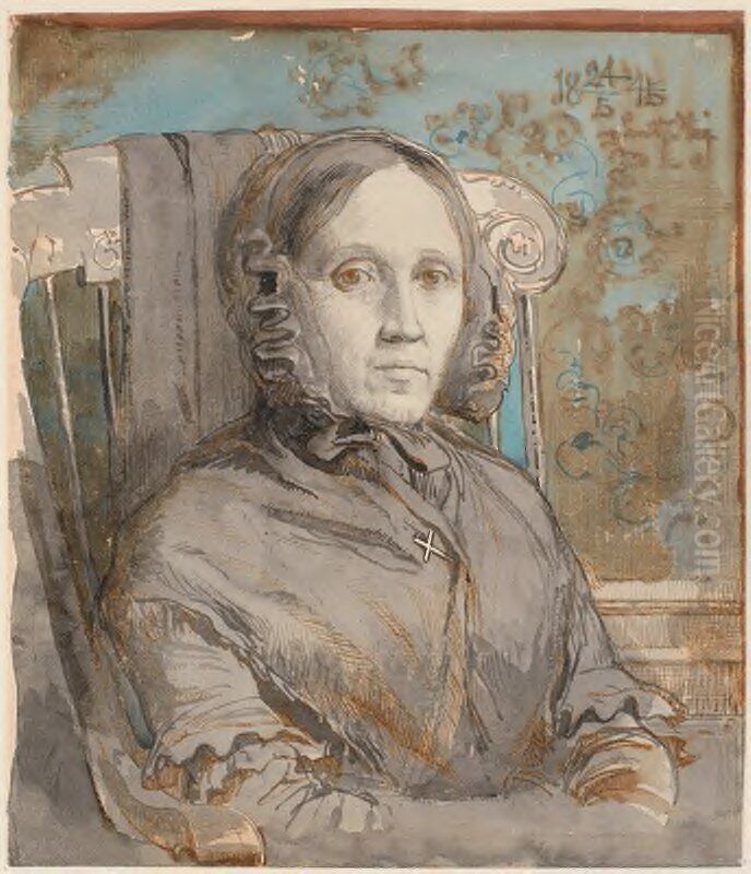 Colonel's Wife Cathrine Lundbye, nee Bonnevie, the Artist's mother Oil Painting by Johan Lundbye